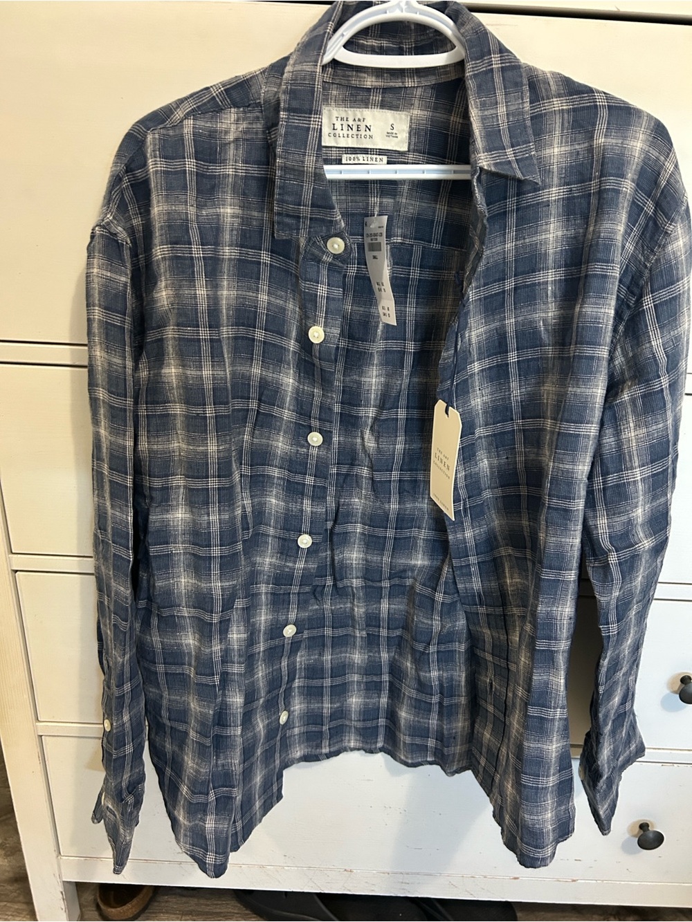 Linen Blend Blue Plaid Button-Down Shirt
